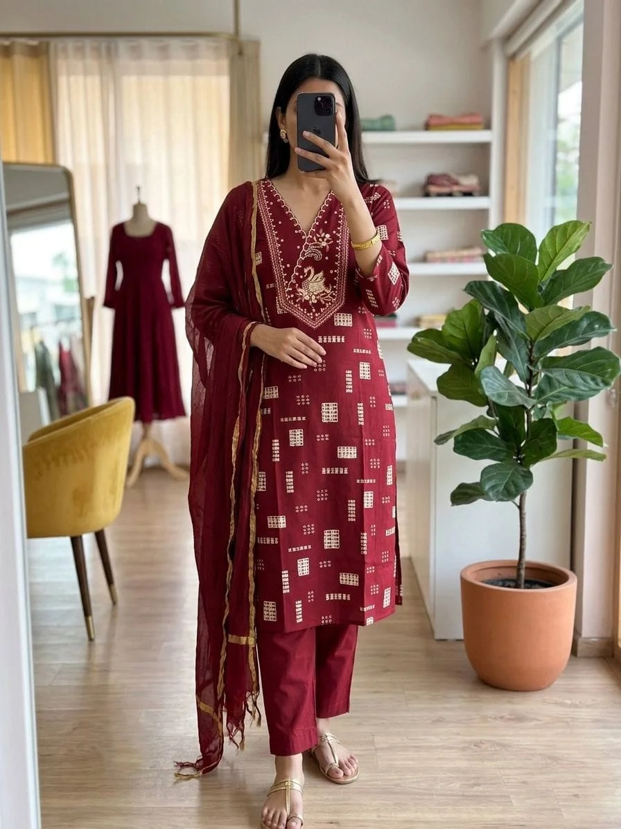Baby Pink Ethnic Floral Kurti Set